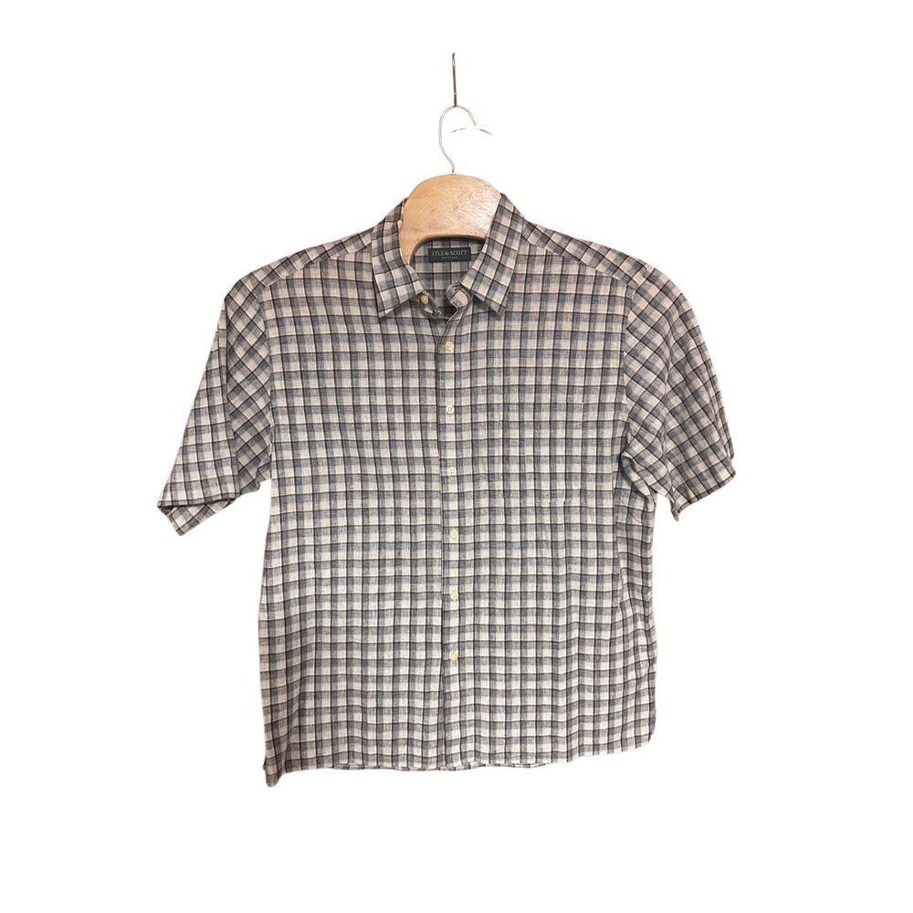 Lyle & Scott Linen Blend Extra Large (XL) Short Sleeve Plaid Shirt